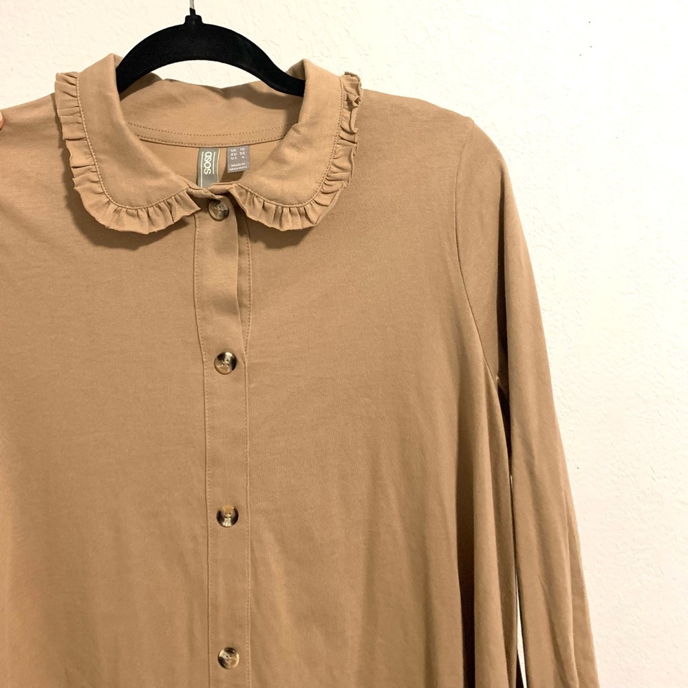 ASOS DESIGN mini dress with lace trim collar in tan